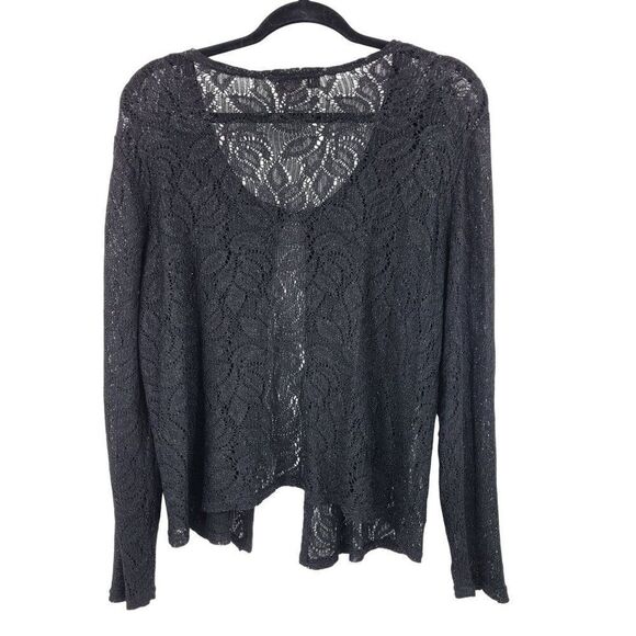 Vtg Black Lace Cardigan Sweater Button Front Sz 16 Formal Metallic Fleck Womens - Picture 7 of 10